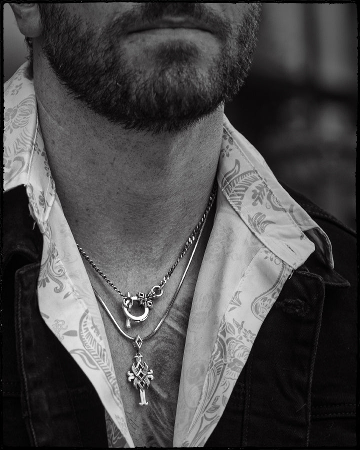 Impressive vintage men's style with silver jewelry