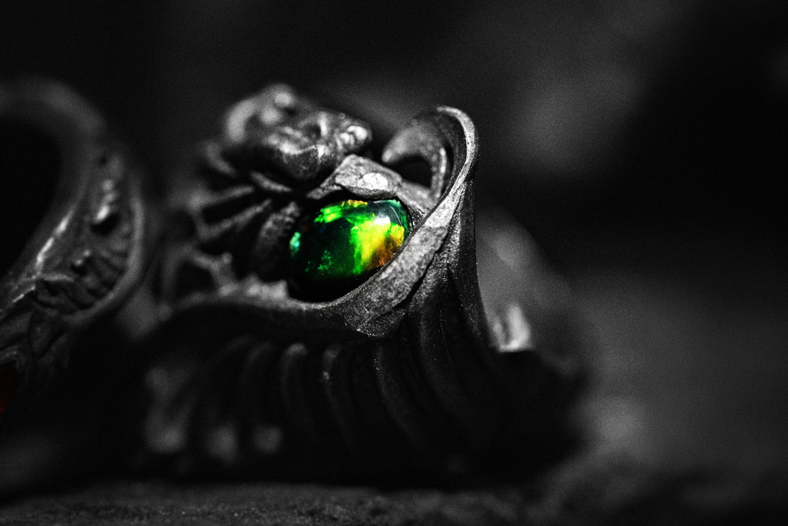 Black Opal Vermilion Bird Ring
